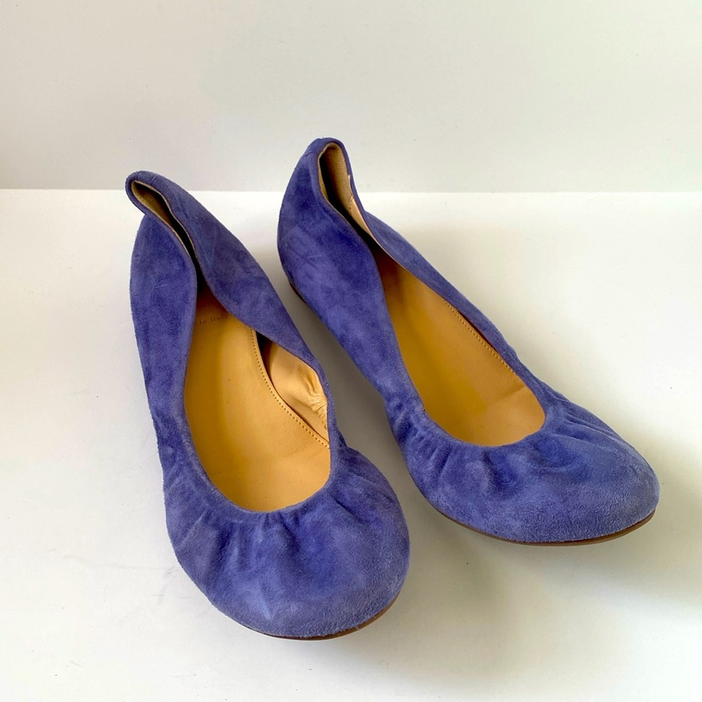 J. Crew Blue Suede Ballet Slip-On Flats Size 10 Leather Upper Made In Italy